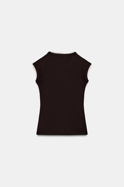 ZARA ФУТБОЛКА С ЭФФЕКТОМ ДВОЙНОГО РУКАВА, ШОКОЛАДНЫЙ