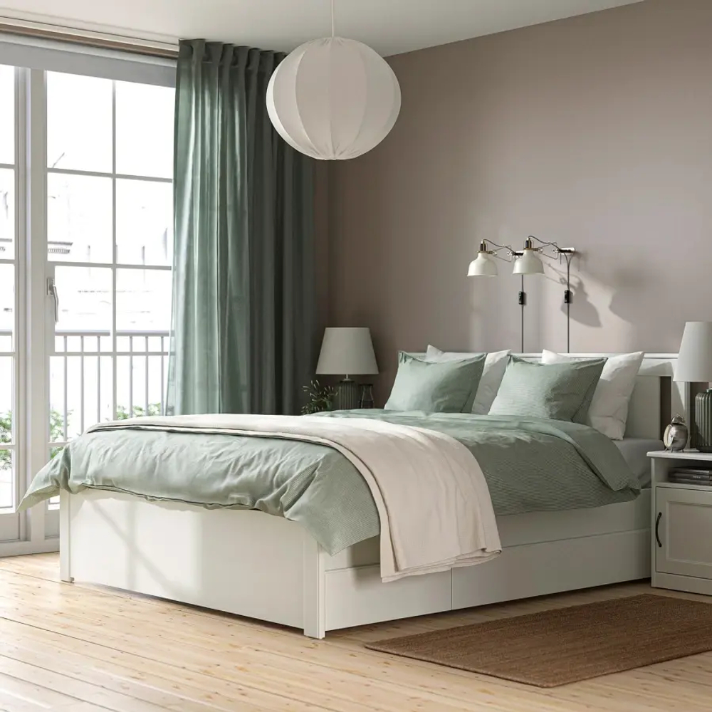 Каркас кровати с 4 ящиками для хранения - IKEA SONGESAND, 200х140 см, белый, СОНГЕСАНД ИКЕА