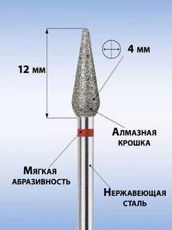 Фреза алмазная красная капля 040, MANITA, 5 шт.