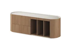 Тумба Lagom под ТВ 2 ящика 3 ниши ширина 140 см (натуральный дуб, молочный)