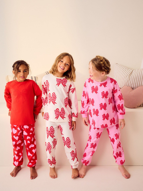Пижама для девочки Next B65-025, 3 шт., Молочный, Красный, Розовый