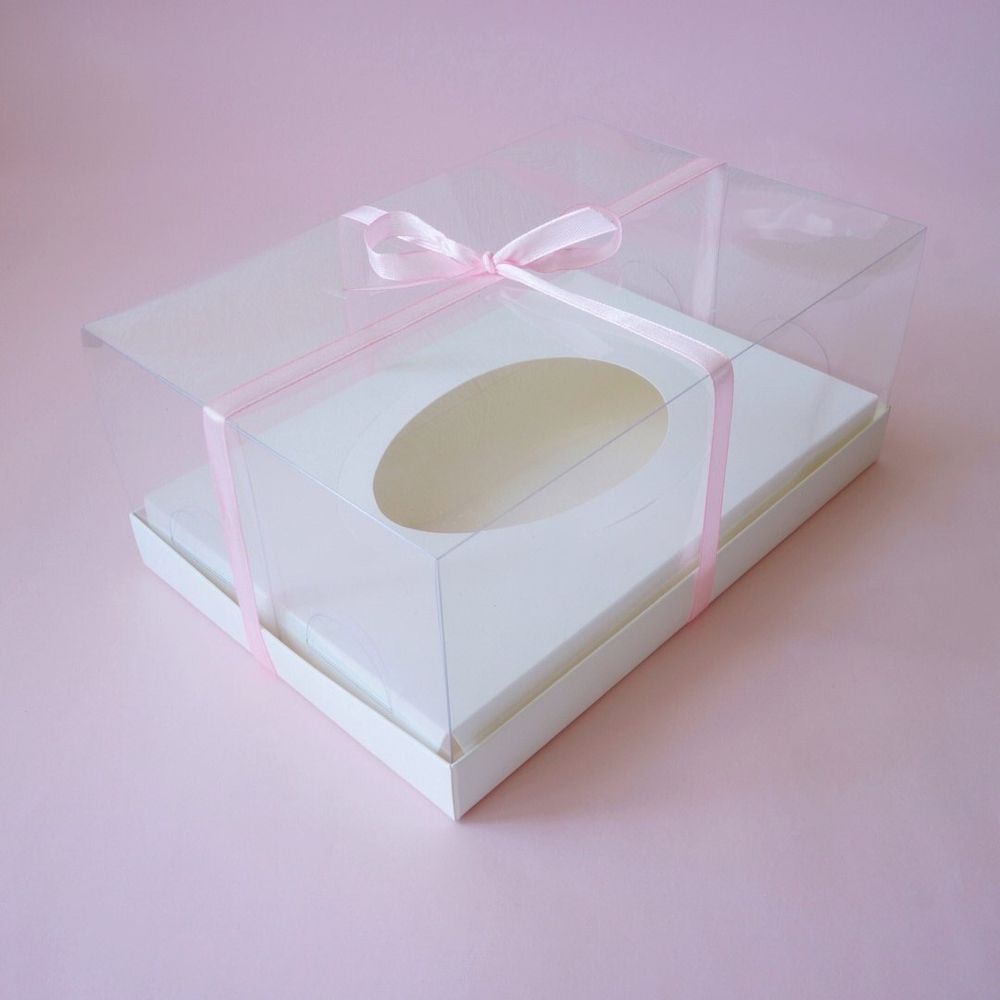 Коробка под половину шоколадного яйца 23,5*16*10 см с прозрачной крышкой (белая)