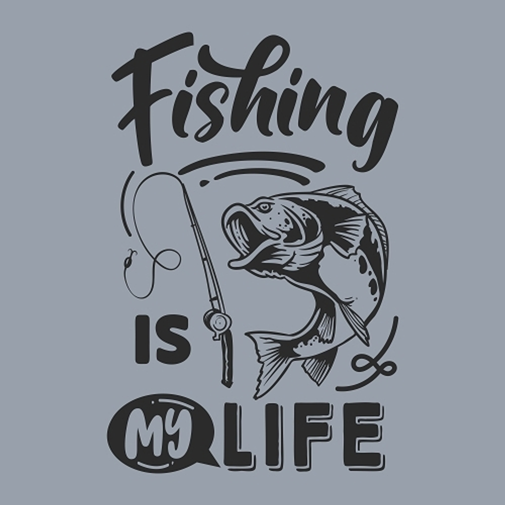 print PewPewCat рыбака Fishing is my life черный для серой футболки