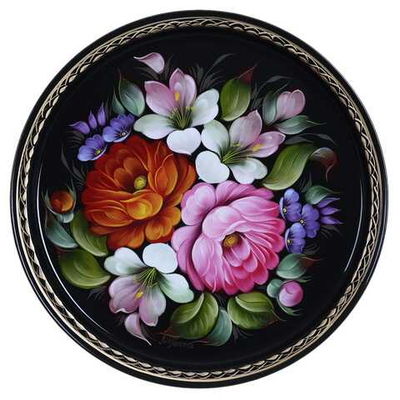 Жостовский поднос декоративный, размер 30 см (A9), металлический