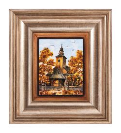 AMB-04/15 Картина «Часовня в лесу» (с янтарной крошкой) L-18см
