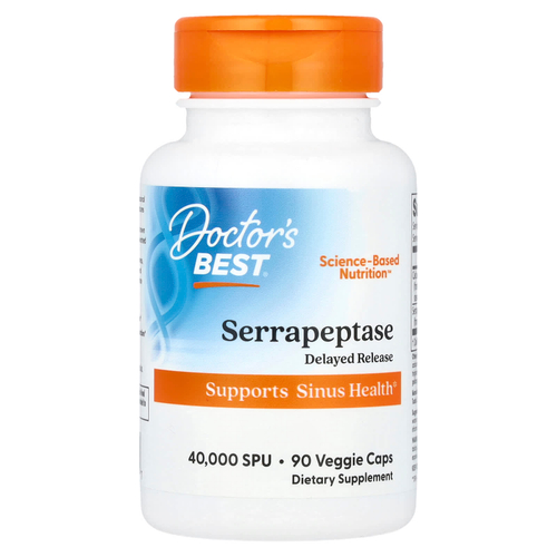 Doctor's Best, серрапептаза, 90 растительных капсул
