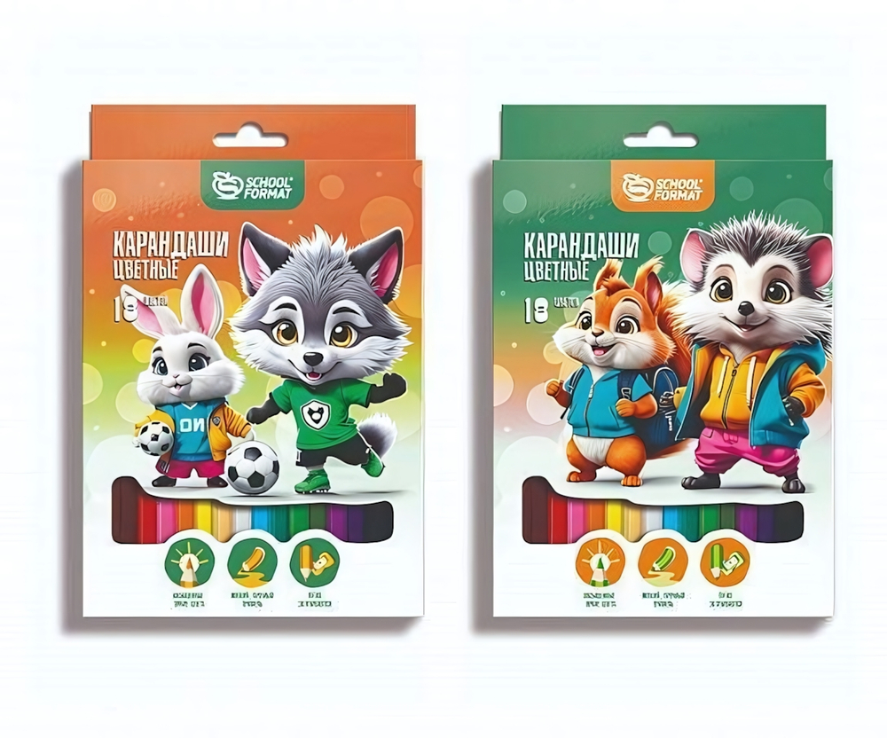 Карандаши 18цв. "Яркие зверята" шестигран. корп. дерев. карт. уп. (Schoolformat)