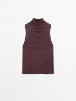 Massimo Dutti Хлопковый топ без рукавов, бордовый