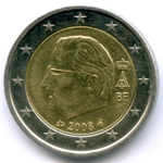 2 евро 2008 год. Бельгия. Регулярный выпуск. Тип 3. Биметалл XF-AU