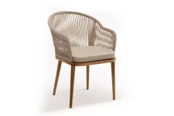 "Лион" стул плетеный из роупа, основание дуб, роуп бежевый круглый, ткань бежевая 052