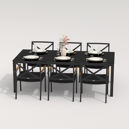 Обеденная группа Ideal Patio КАНА  ФЕСТА  каркас карбон, стол стекло 200, ткань черная