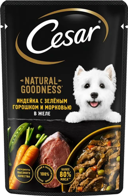 Cesar индейка с зеленым горошком и морковью в желе 80г.*28шт.