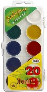 Краски акварельные ГАММА "Пчелка", 20 цветов, медовые, без кисти, пластиковая коробка, европодвес, 212033