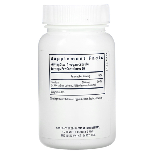 Vital Nutrients, Селен, 90 веганских капсул (200 мкг в каждой капсуле)