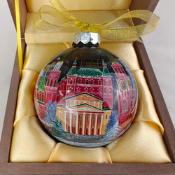 Елочный шар с росписью Палех "Москва" в футляре