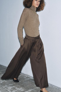 ZARA БРЮКИ С ЗАЩИПАМИ — ZW COLLECTION, КОРИЧНЕВЫЙ