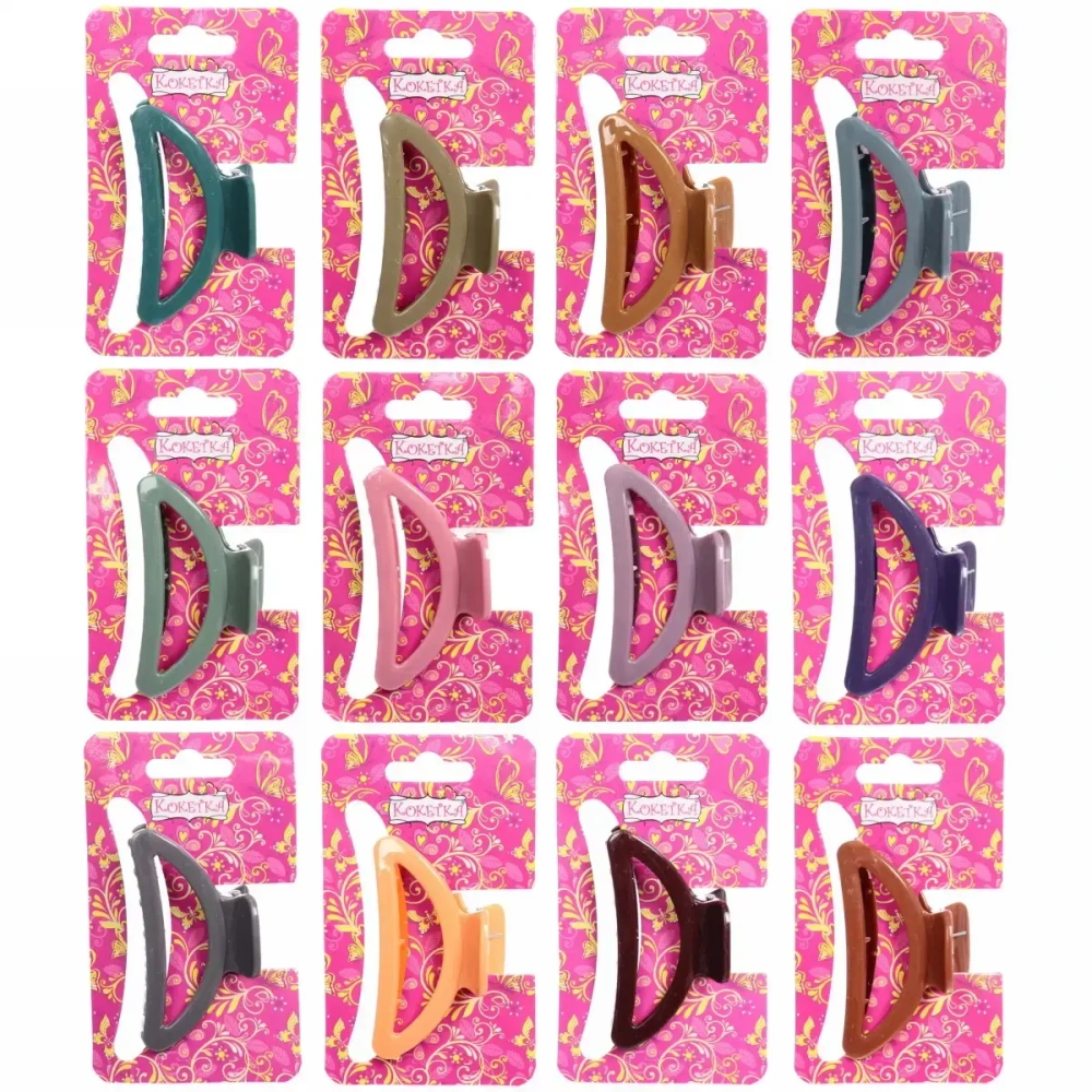 Заколка-краб для волос на блистере «Magic Gloss», трапеция, микс 6 цветов, 6,5см