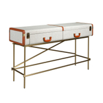 Консольный стол 3271 из шпона ореха и светло-серой ткани