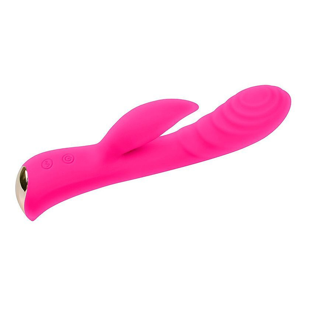 Ярко-розовый вибромассажер-кролик 5 Silicone Ripple Passion - 19,1 см. (Цвет: ярко-розовый)