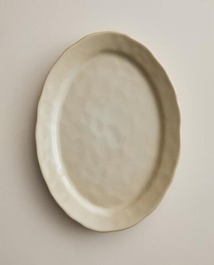 Zara Home блюдо сервировочное из каменной керамики, цвет кремовый, 39 см