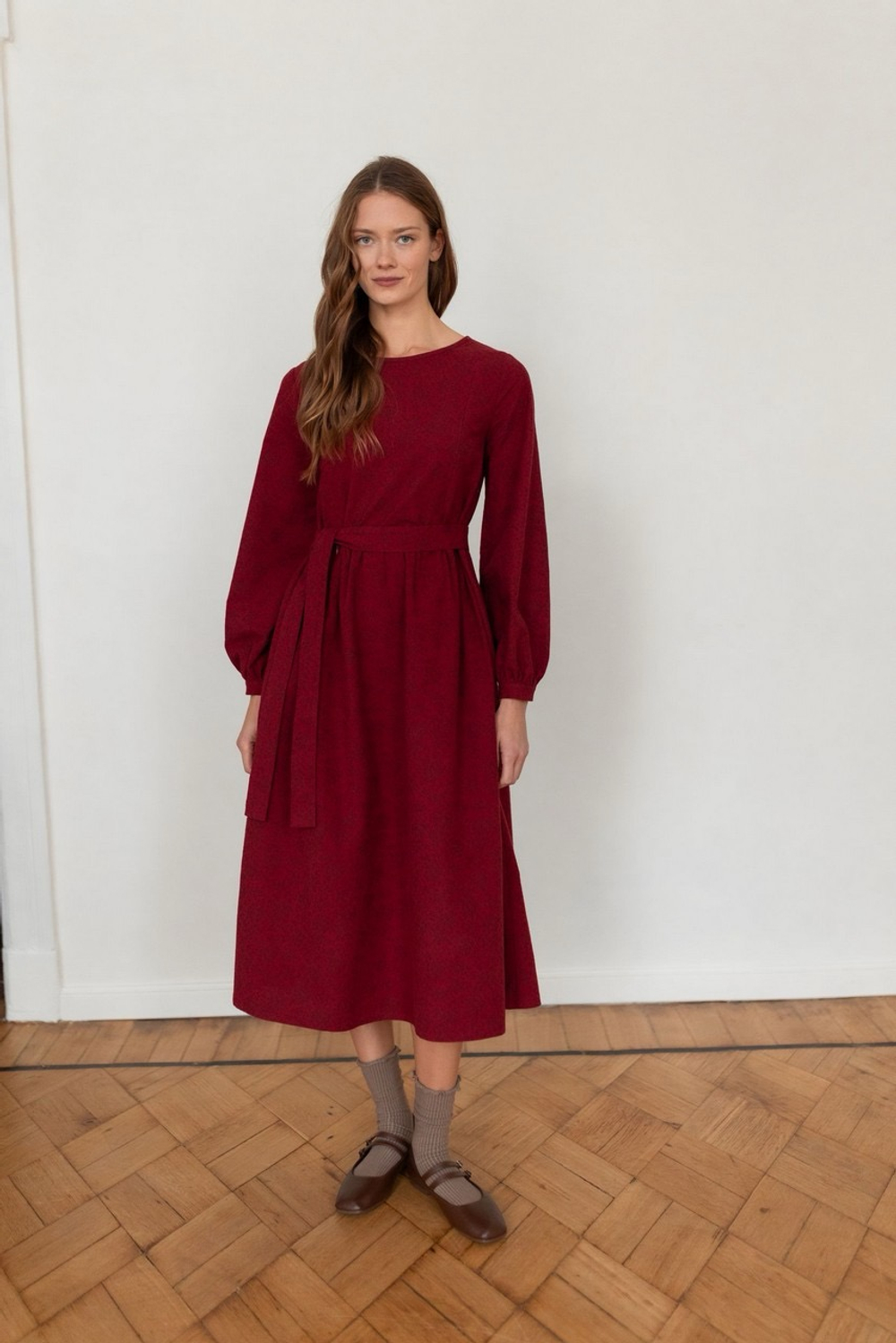 Платье Аврора из фланели для беременных и кормящих, Вишневый с цветами