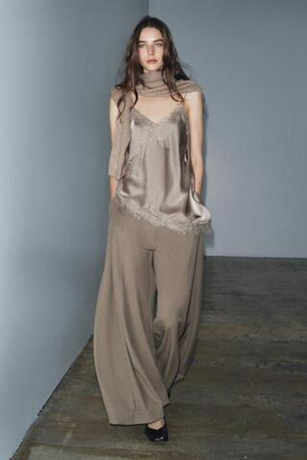 ZARA ОБЪЕМНЫЕ БРЮКИ — ZW COLLECTION, СЕРО-КОРИЧНЕВЫЙ