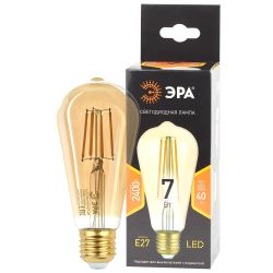 Лампа светодиодная ЭРА F-LED ST64-7W-824-E27 gold 7Вт филамент золотистый теплый белый свет Е27 | Филаментные декоративные