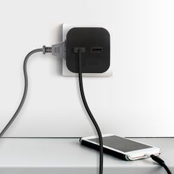 Разветвитель электрический ЭРА SP-2-USB-B на 2 розетки + 2xUSB 2400mA без заземления 10А черный