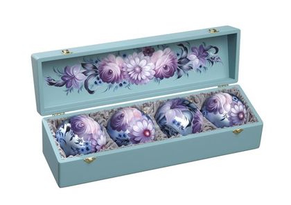 Zhostovo Christmas balls in wooden box - set of 4 balls SET04D-667785831