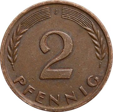 2 пфеннига 1950-1968 Германия (ФРГ)