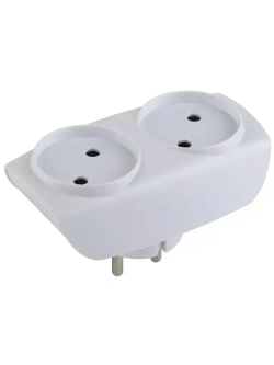 Тройник SP-2-W ЭРА / Тройник розетка электрический / Разветвитель без заземления, 2 розетки, плоский, 16А, белый