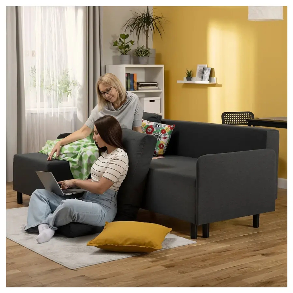 3-местный диван с кушеткой - IKEA BRUKSVARA/БРУКСВАРА ИКЕА, 203х85х80 см, черный