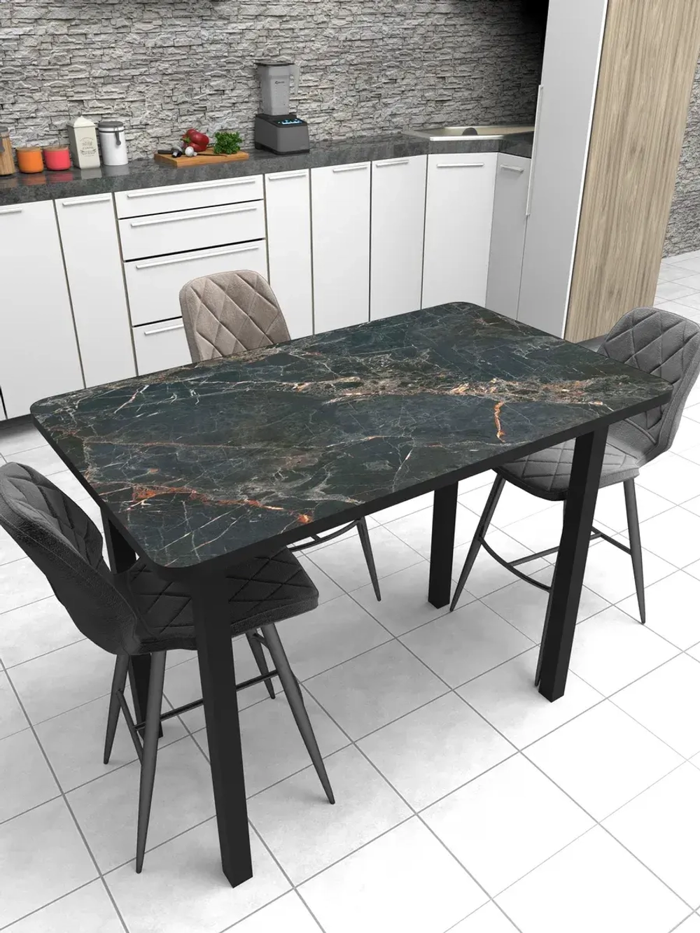 Обеденный стол "Мрамор Марквина черный" 110х70 см