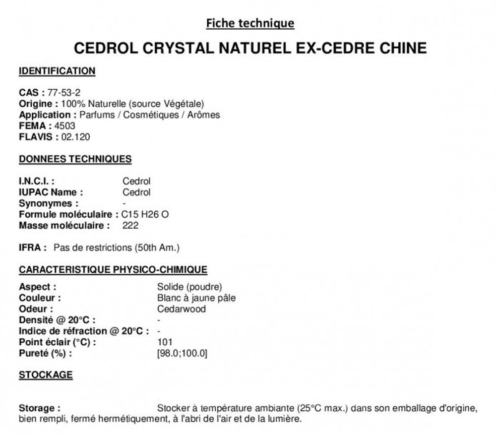 CEDROL NATUREL / ЦЕДРОЛ НАТУРАЛЬНЫЙ кристаллы CAS 77-53-2