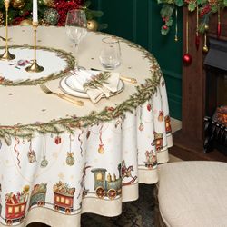 СКАТЕРТЬ КРУГЛАЯ "ЩЕЛКУНЧИК" ,190СМ ,БЕЖЕВЫЙ , 100%ХЛОПОК , ТВИЛ