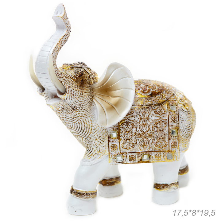 Статуэтка Слон взгляд вправо с зеркалами кристалл круг узор золотистый цвет белый 17,5x8x19,5 см