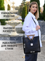 Сумка черная тоут из натуральной итальянской кожи