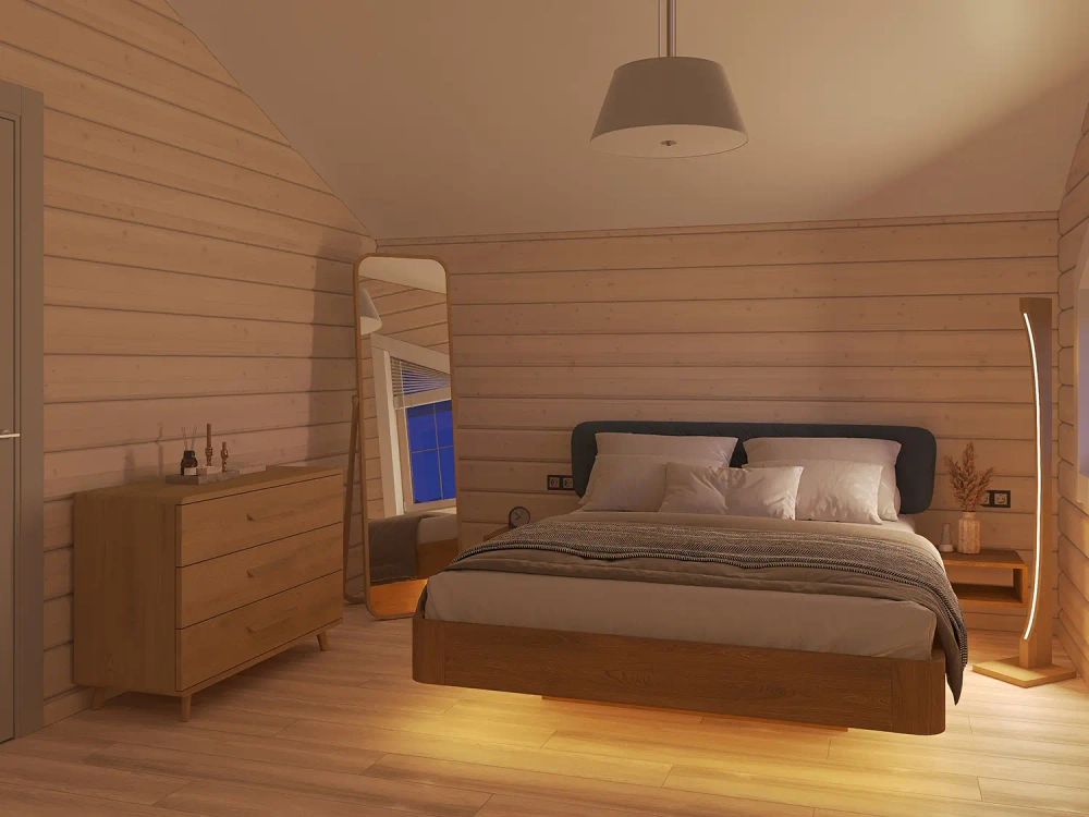 Кровать из дуба цельноламельного с тумбами и подсветкой Батерфлай