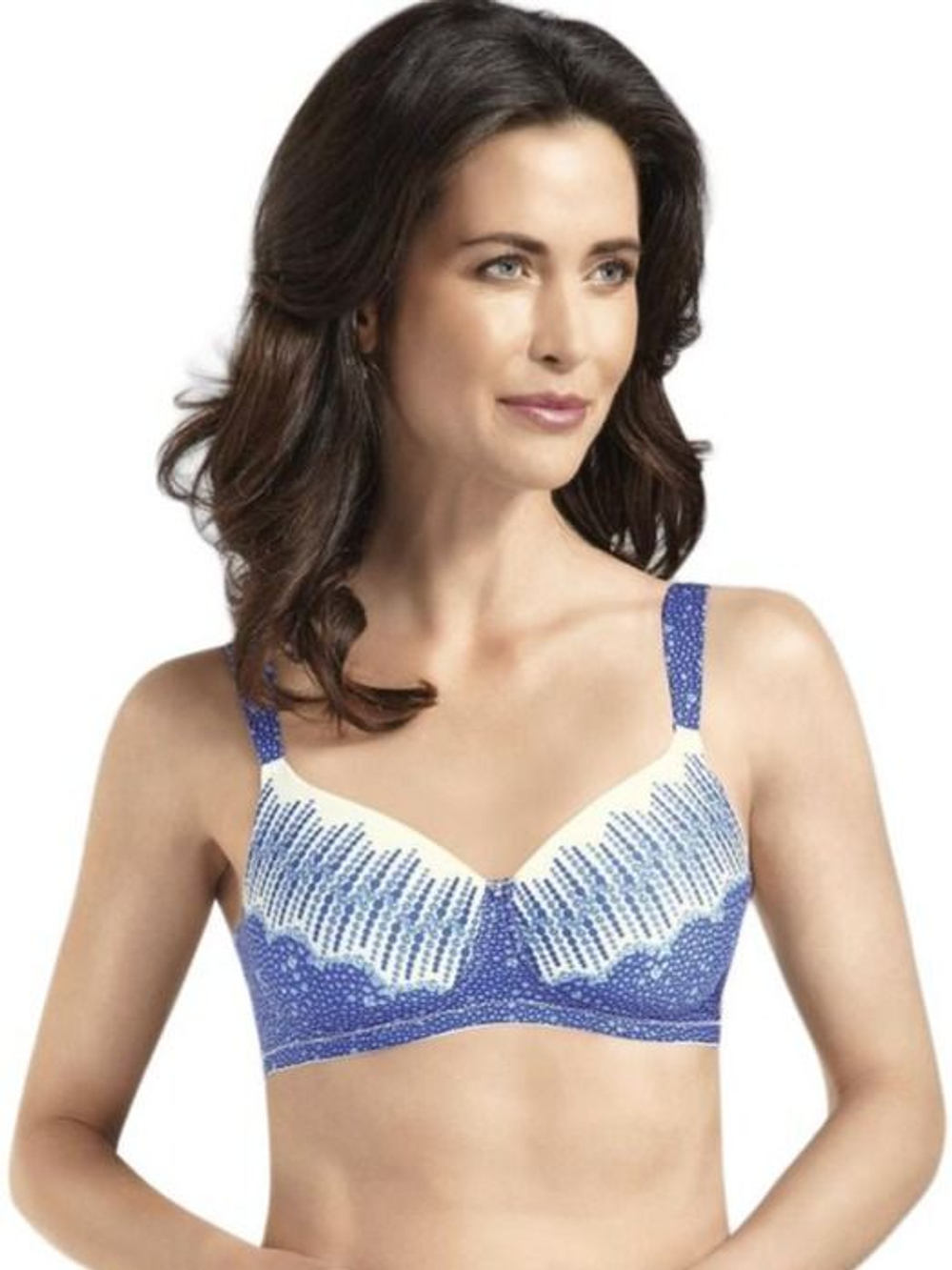 Бюстгальтер 70AA с плотной чашкой без косточек для фиксации экзопротеза молочной железы Amoena, экрю/синий