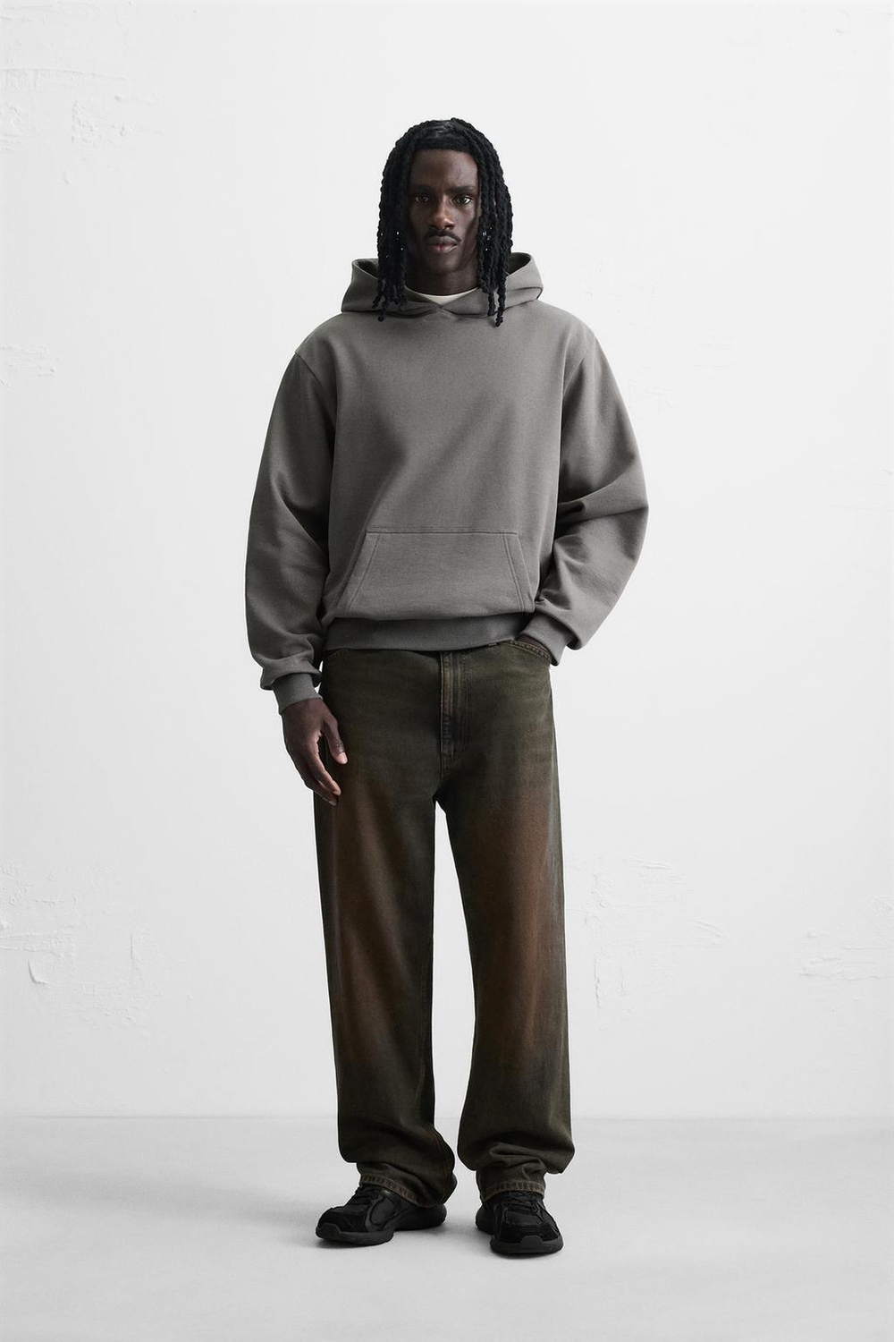 ZARA БАЗОВОЕ ХУДИ С КАПЮШОНОМ, АНТРАЦИТОВО-СЕРЫЙ