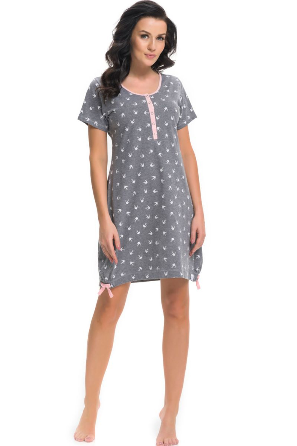 Темно-серая сорочка на пуговках с принтом в виде ласточек (Размер: M) (Цвет: серый)