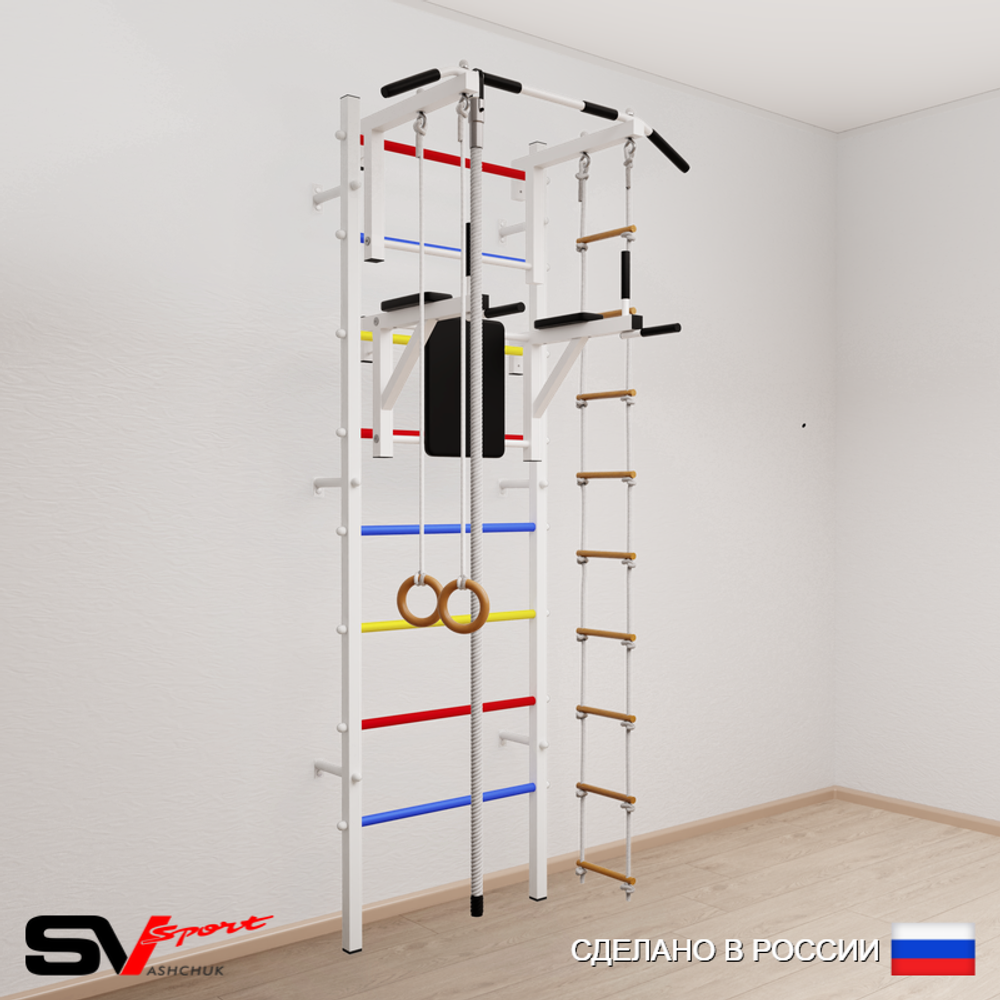 Шведская стенка Sv Sport усиленная 604 (Турник стандарт/Брусья/Канат/Кольца/Лестница)
