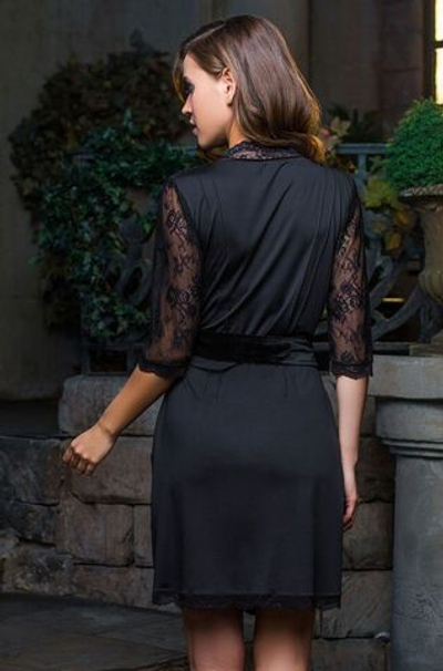 Эффектный короткий халат с кружевными рукавами (Размер: M-L) (Цвет: черный)