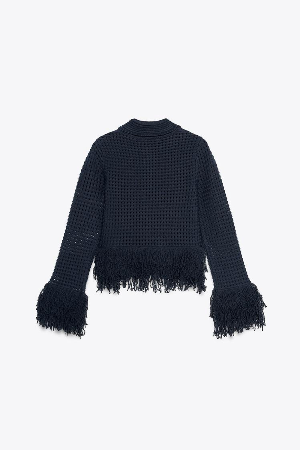 ZARA КАРДИГАН ИЗ РЕЛЬЕФНОЙ ТКАНИ В КЛЕТКУ С БАХРОМОЙ, МОРСКОЙ СИНИЙ