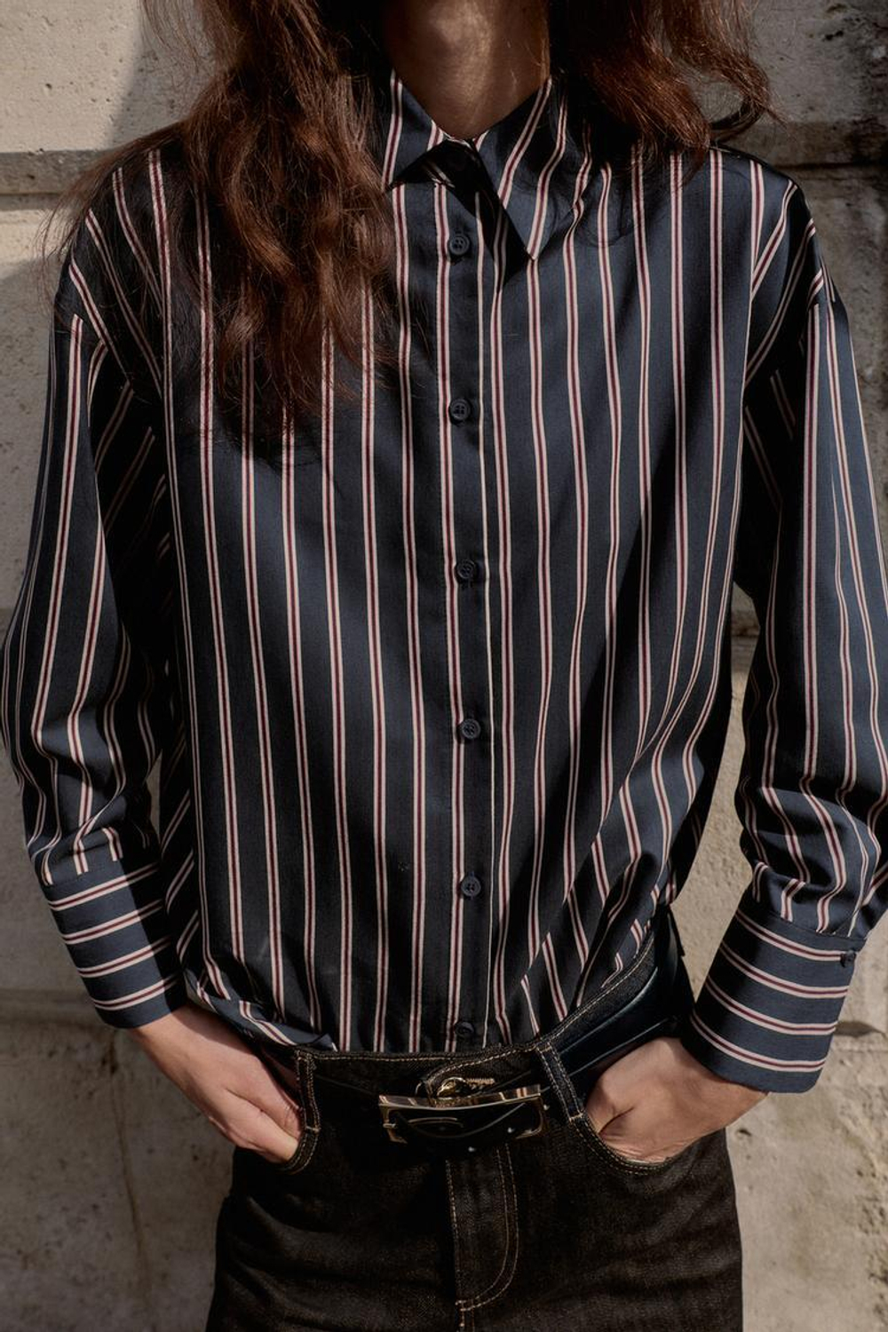 ZARA РУБАШКА В ПОЛОСКУ, СИНИЙ