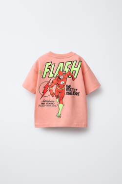 ZARA ФУТБОЛКА С ПРИНТОМ THE FLASH ™ DC COMICS ©, МЯГКИЙ РОЗОВЫЙ