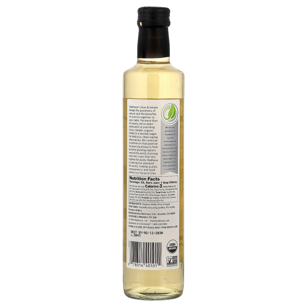 Madhava, Органический белый винный уксус, 500 мл (16,9 жидк. унц.)