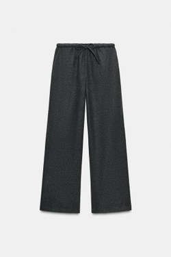 ZARA БРЮКИ ПАЛАЦЦО С ЗАВЯЗКАМИ, СЕРЫЙ МЕЛАНЖ