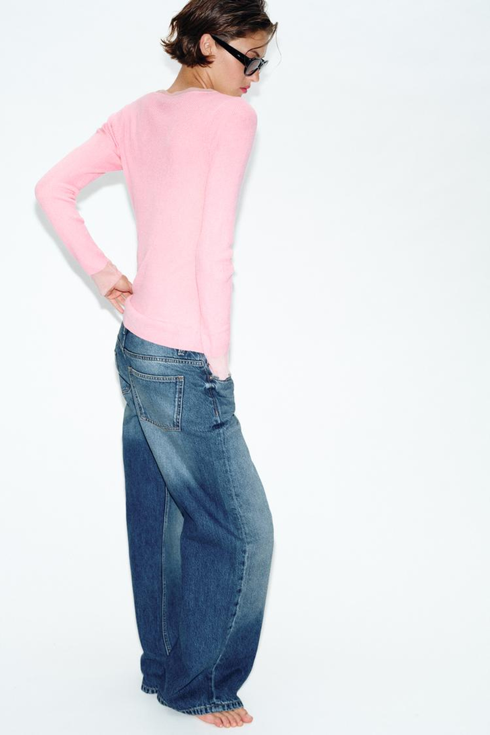 ZARA СВИТЕР ИЗ ТОНКОЙ СМЕСОВОЙ ШЕРСТИ, ЛИНЯЛЫЙ РОЗОВЫЙ