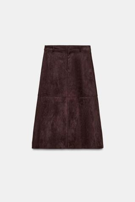 ZARA ЮБКА-КЛЁШ ИЗ ИСКУССТВЕННОЙ ЗАМШИ, ШОКОЛАДНО-КОРИЧНЕВЫЙ